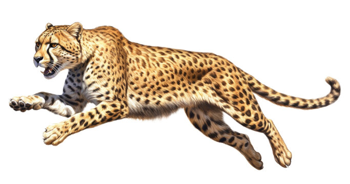 Cheetah Running Isolated on Transparent Background - Generative AI
