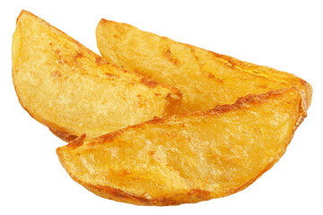 fried Potato wedges, isolated on white background, full depth of field