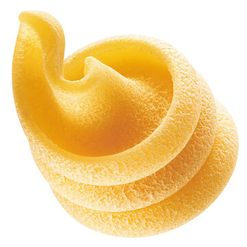 raw Funghetti, uncooked Italian Pasta, isolated on white background, full depth of field