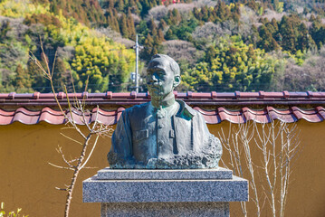Statue of Ogai Mori, a Japanese great writer, at his birthhouse in Tsuwano, Shimane Prefecture, Japan