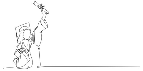 Graduation women line art style vector illustration