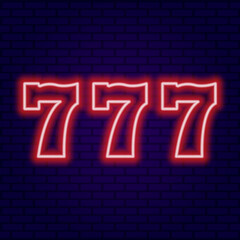 Red Neon 777 on Dark Brick Wall background vector illustration