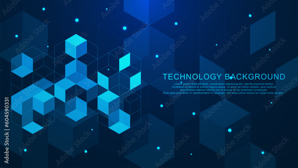 Wall mural Abstract geometric with isometric digital block for blockchain technology background