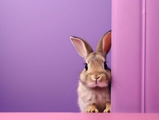 Cute bunny against a bright pastel background. Generative AI.