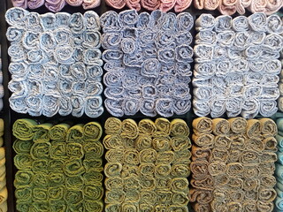 closeup of colorful headscarves 