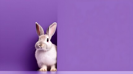 Cute bunny against a bright pastel background. Generative AI.