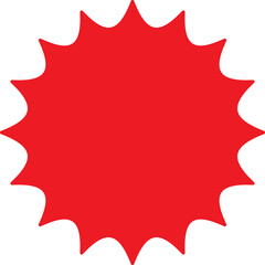 Red round star shape sale price and discount tag, blank label sticker, circle  sun badge border cut out, frame, png isolated template on transparent background
