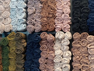 closeup of colorful headscarves 