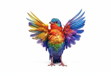 Isolated rainbow bird against a white background, created with Generative AI technology