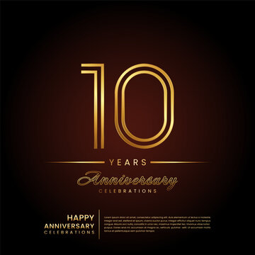 10 years anniversary, anniversary template design with double line number and golden text for birthday celebration event, invitation, banner poster, flyer, and greeting card, vector template