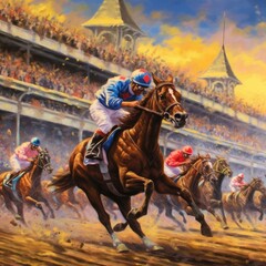 Kentucky Derby hosts horse races. (Generative AI) - 604591900