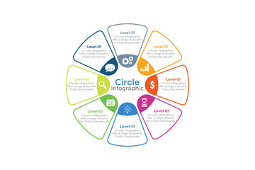 Circle chart infographic template with 8 options for presentations, advertising, layouts, annual reports.