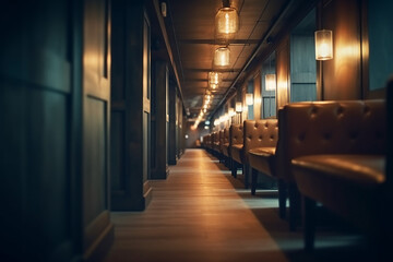 Fototapeta na wymiar Blur image background of corridor in bar and lounge image, Generative AI