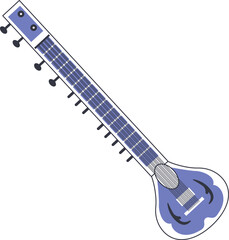 Sitar. Traditional Indian musical instrument. Vector image of the subject.
