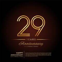 29 years anniversary, anniversary template design with double line number and golden text for birthday celebration event, invitation, banner poster, flyer, and greeting card, vector template