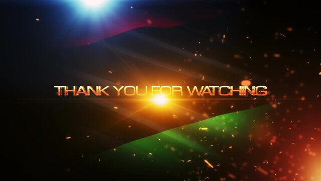 Thank you for watching gold text motion with fire burst and golden particles abstract cinematic trailer title background with Pan africa flag background.