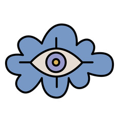 Vector hand drawn cartoon illustration of cloud with eye icon