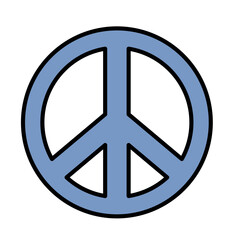 Vector hand drawn cartoon illustration of blue peace sign icon
