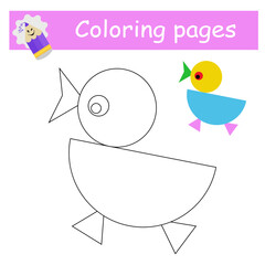 Coloring pages. Cartoon chick vector. Illustration for children education.