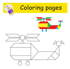 Coloring pages. Cartoon helicopter vector. Illustration for children education.