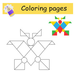 Coloring pages. Cartoon butterfly vector. Illustration for children education.