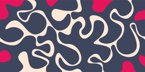 organic round shapes pattern. Abstract shapes in navy blue and pink background.