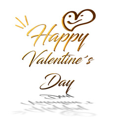 happy valentines day illustration, gold metallic effect in english