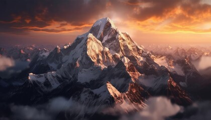 Fototapeta na wymiar At sunset, a beautiful panorama of Tibetan snow-capped mountains. (Generative AI)