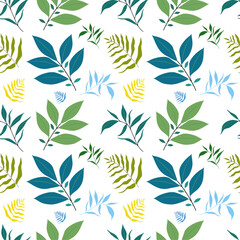 Naklejka na ściany i meble Forest leaves mixed seamless pattern, green leaves seamless pattern design , Leaves, branches vector.For design, wallpaper, wrapping paper, print, fabric. 