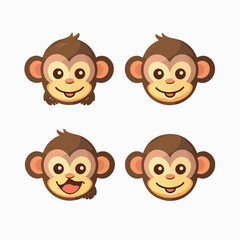 Funny monkey minimalist stickers in logo, icon style, 2D illustration in doodle, cartoon style. 