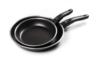 Two pans with handle on white background