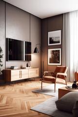 Modern interior design. Stylish living room in the style of minimalism. Generative AI.