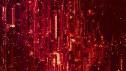 Obraz premium Psychedelic orange HUD interface 3D Illustration with abstract digital code. Concept glitch background as cyberpunk computer meltdown overlay with fragments. Digital hex code crypto wallpaper.