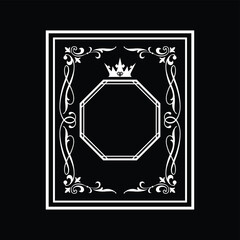 black and white frame with diamonds, frame elements, graceful template. Calligraphic Elegant line art