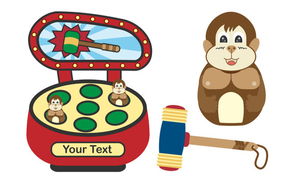 Hitting machine games. Hit the mole. Flat design. Coin operated game. Vector ,illustration