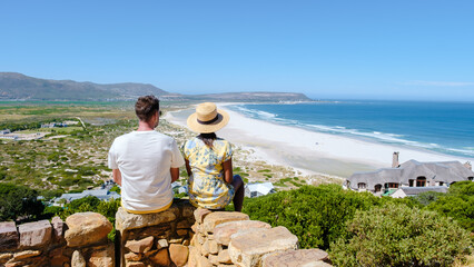 Beautiful white sand Noordhoek beach along Chapman's peak drive Cape Town South Africa. Noordhoek...