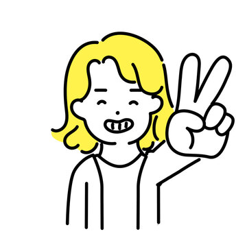 recommend clip art: かわいい人物のイラストシリーズ _ 中性的な人物 _ ピースサイン