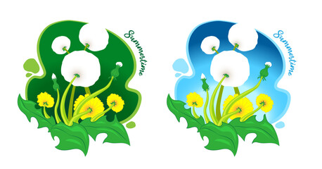 Dandelion summer mood vector illustration. Cute blowball image.