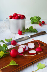 Fresh radish salad. Homemade food. Healthy food. Food on a white table background.