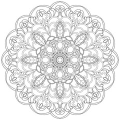 Colouring page, hand drawn, vector. Mandala 178, ethnic, swirl pattern, object isolated on white background.