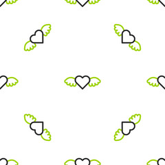Line Heart with wings icon isolated seamless pattern on white background. Love symbol. Happy Valentines day. Vector