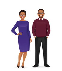 Casual mature African business man and woman standing isolated vector illustration