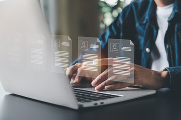 Customer Relationship Management ,Businessman hold of global structure , Data exchanges development. customer service, social media, digital marketing online