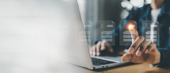 Customer Relationship Management ,Businessman hold of global structure , Data exchanges development. customer service, social media, digital marketing online