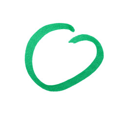 Circle drawn with turquoise marker isolated on white, top view