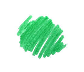 Stroke drawn with green marker isolated on white, top view