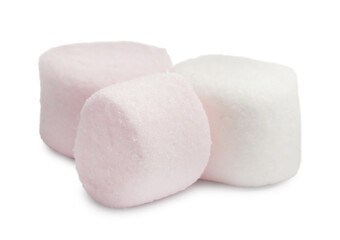 Delicious sweet puffy marshmallows on white background