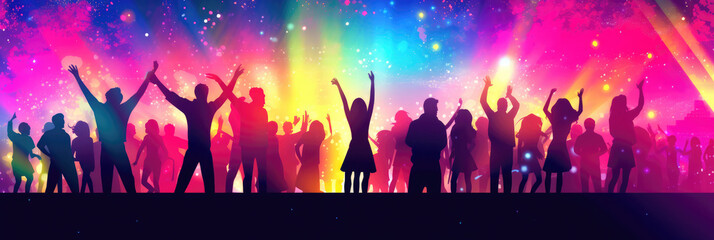 Electrifying Nights: Vibrant Disco Scene with Young People Dancing in a Club. Banner. Generative Ai
