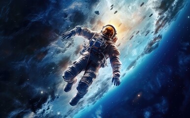 Obraz na płótnie Canvas Astronaut in space in a wide angle photo with Generative AI