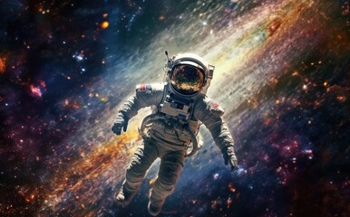 Obraz na płótnie Canvas Astronaut in space in a wide angle photo with Generative AI